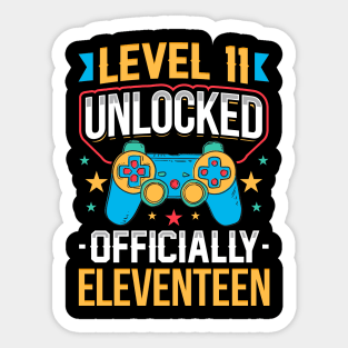 Level 11 Unlocked Officially Eleventeen Gamer Birthday Gift Sticker